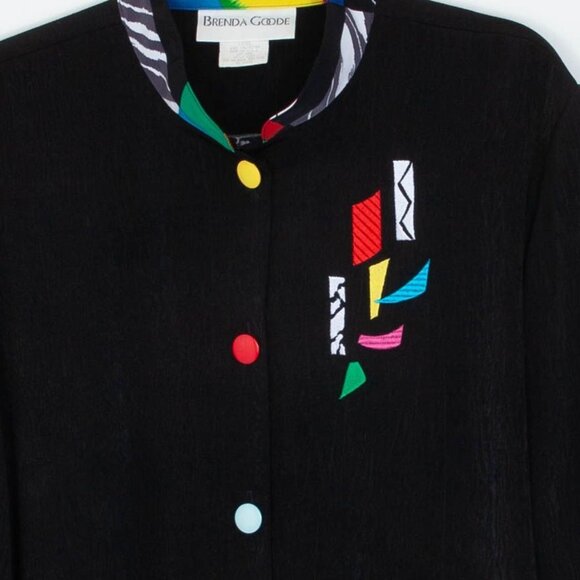 Vintage Brenda Goode Womens Button Down Tunic Shirt Size L Black Artsy Lagenlook - Picture 3 of 10